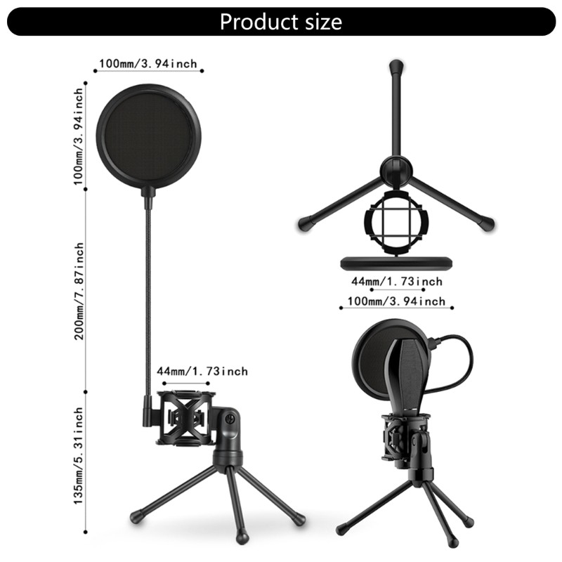 Microphone Tripod Adjustable Height Shockproof Windproof for Podcast Recording