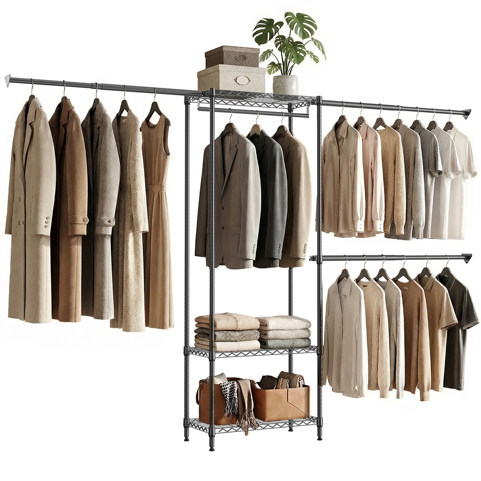MZG Heavy Duty Clothing Garment Rack Clothes Organizer Double Rails Hanging Rack