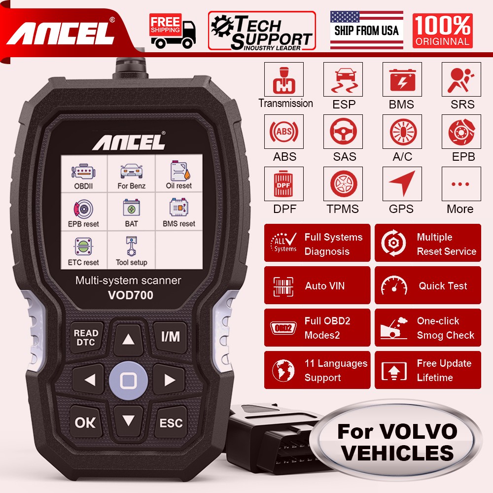 ANCEL VOD700 For Volvo All System OBD2 Scanner Car Diagnostic Tool ABS TPMS