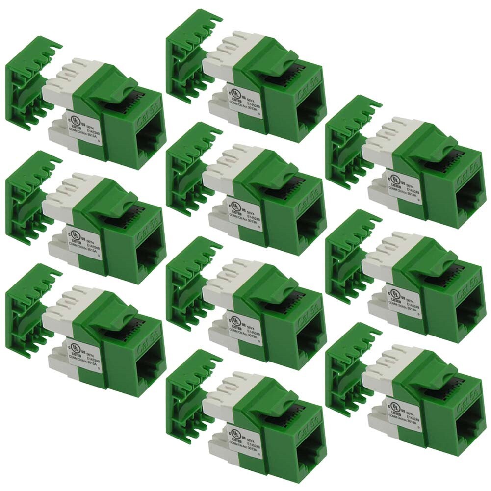 10x CAT5E RJ45 Network LAN Ethernet 180 Degree Keystone Jack 110 Type 8P8C Green