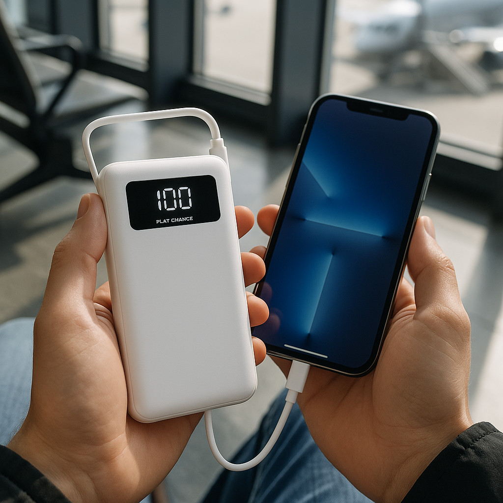 F-SAT Charge 4-in-1 Power Bank LED Display Built-in Cables Portable Charger
