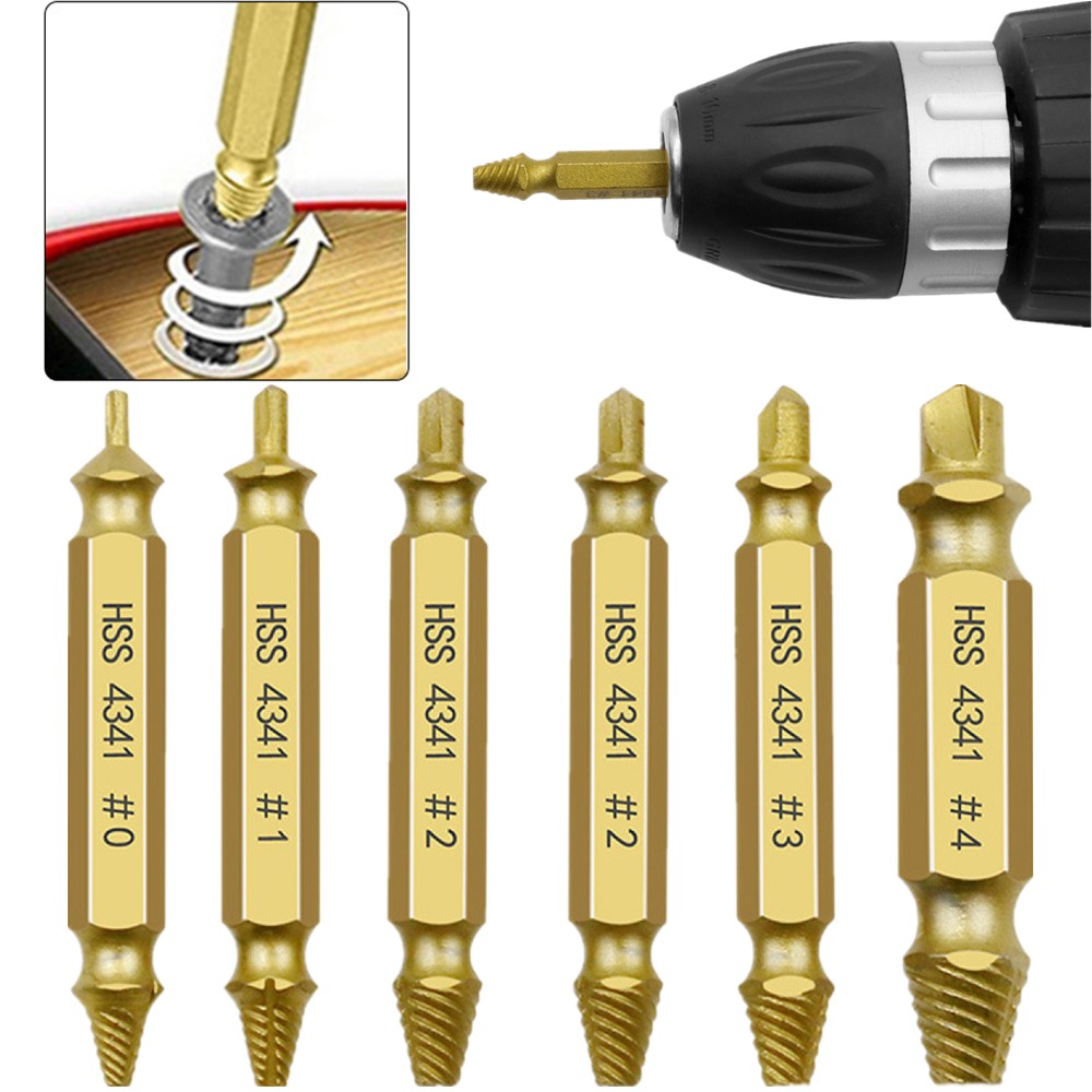 6 Piece Damaged Screw Extractor Tip Drill Bit Stripped &Broken Bolt Removal Tool