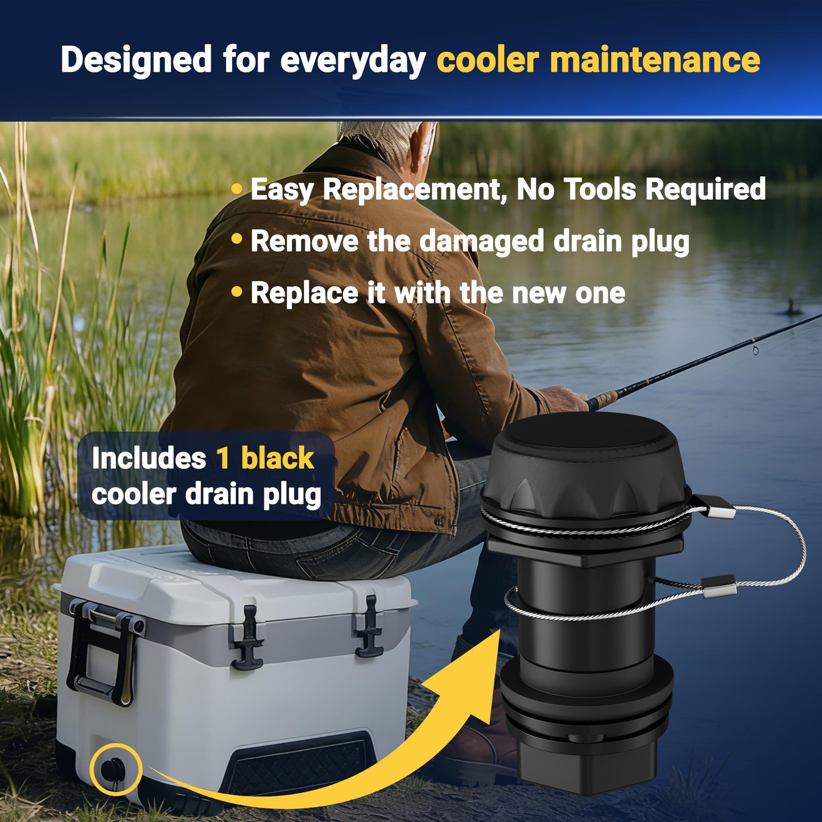 Drain Plug Replacement with Stainless Steel Tether Compatible with Igloo BMX,