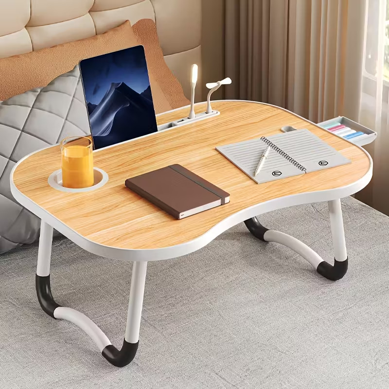 Portable Laptop Bed Table – Foldable Desk with Cup Holder, Tablet Slot,