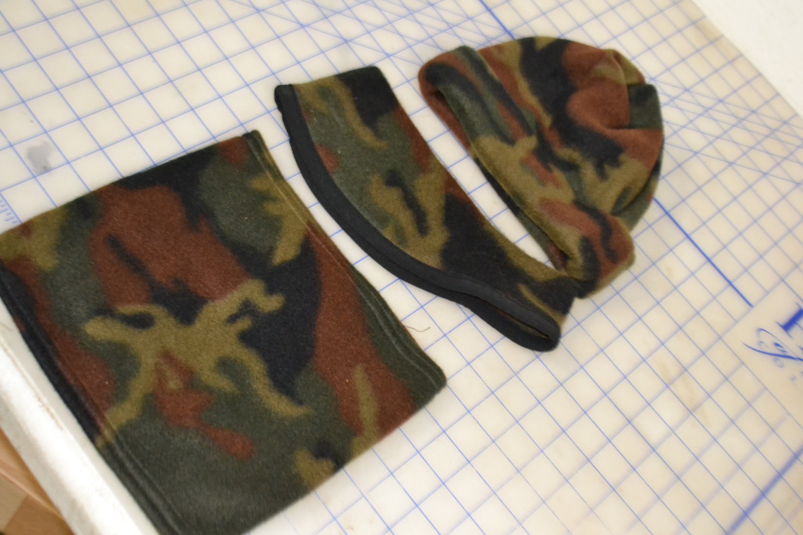 *neck warmer skull cap ear band set military dark camo fleece warm winter cold
