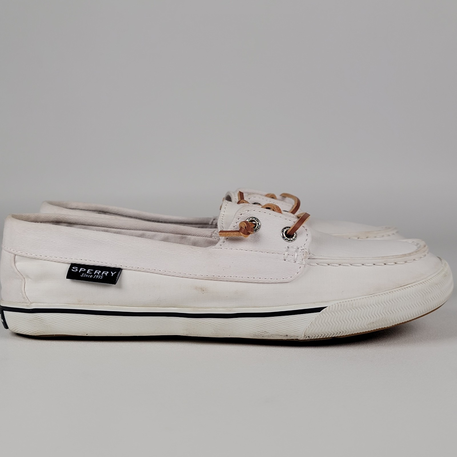 Sperry Loafers Womens White 8.5 Slip On Boat Shoes Canvas Top Sider STS80690