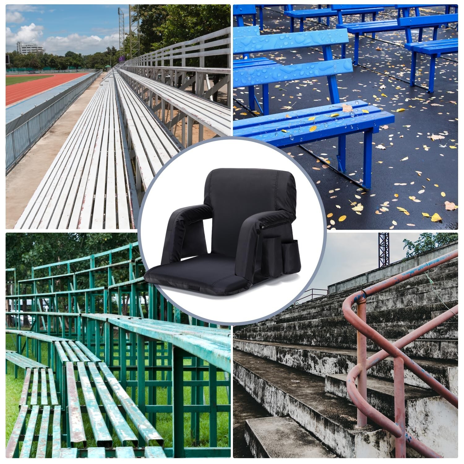 Sportneer Stadium Seats with Back Support, Bleacher Chairs with Back and Cush...