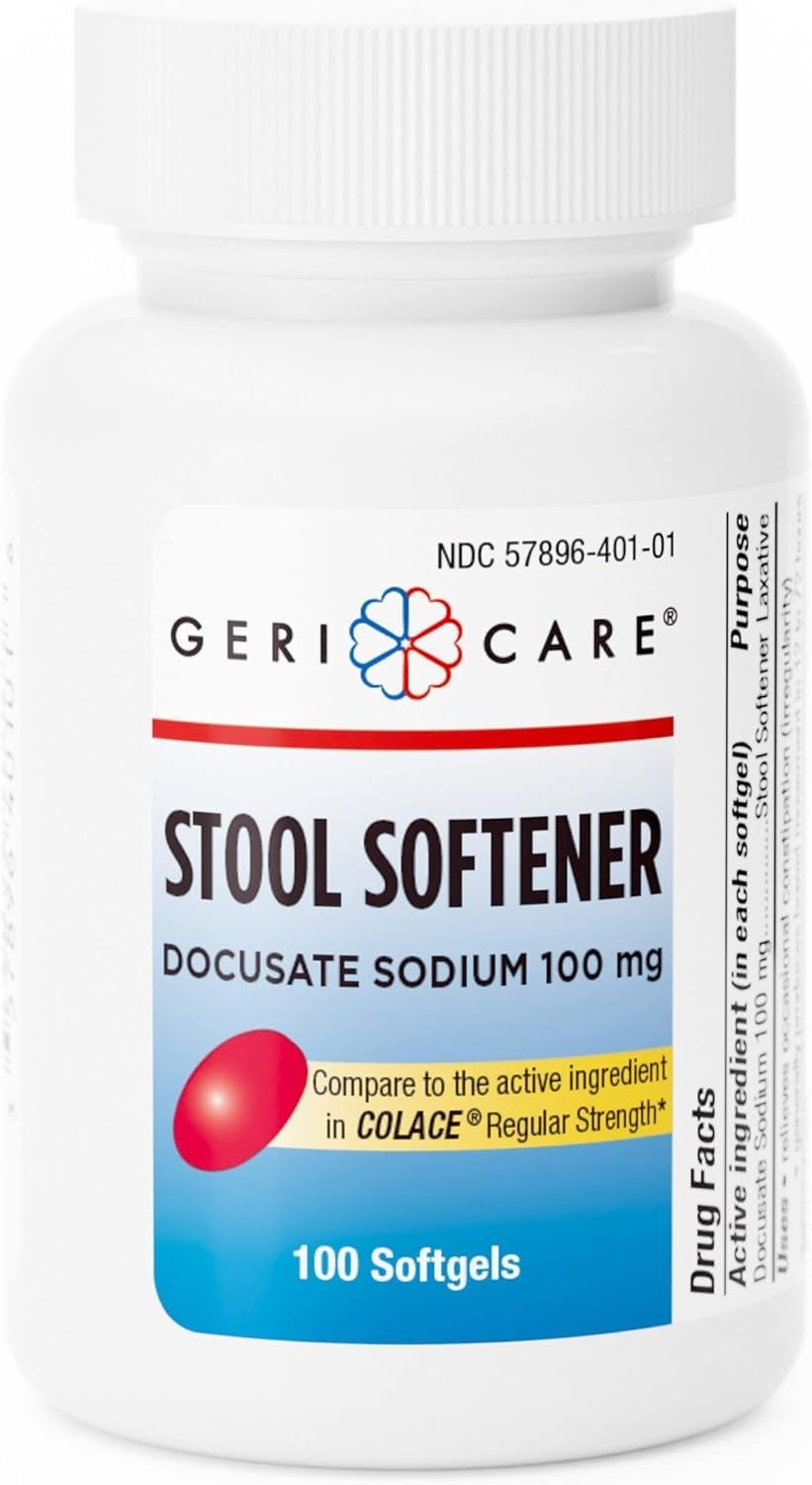 GeriCare Docusate Sodium Stool Softener - 100mg Gentle Stimulant Laxative Softge