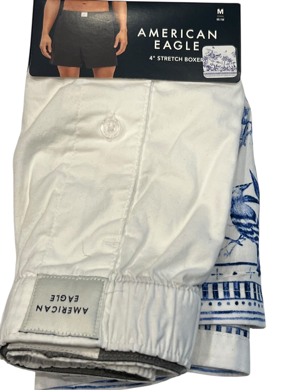 NWT AMERICAN EAGLE 4" Stretch Boxer Sz S-M-L-XL Blue White Trees Birds #32