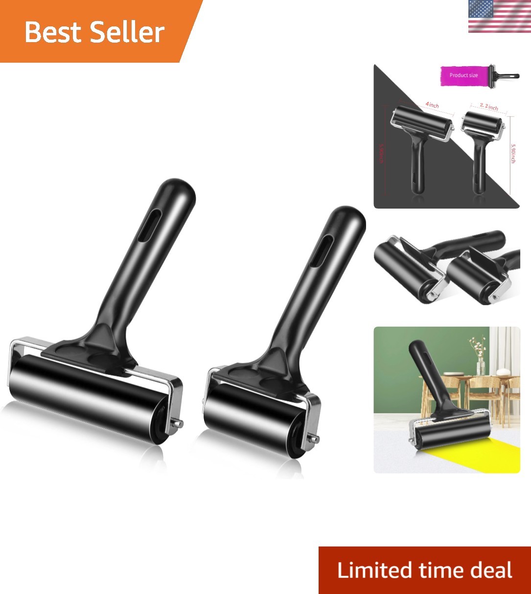 Versatile Rubber Roller Set: 4" & 2.2" for Painting, Stamping & Printmaking