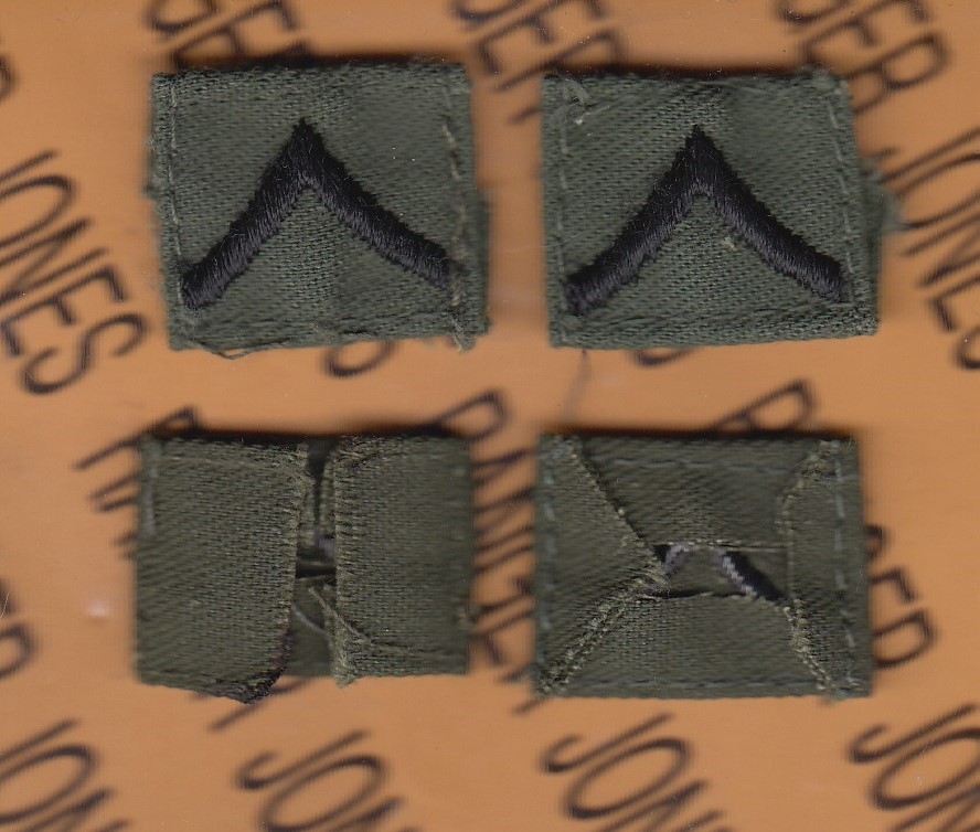 US ARMY Enlisted PRIVATE PVT E-2 OD Green & Black rank patch set sewn C