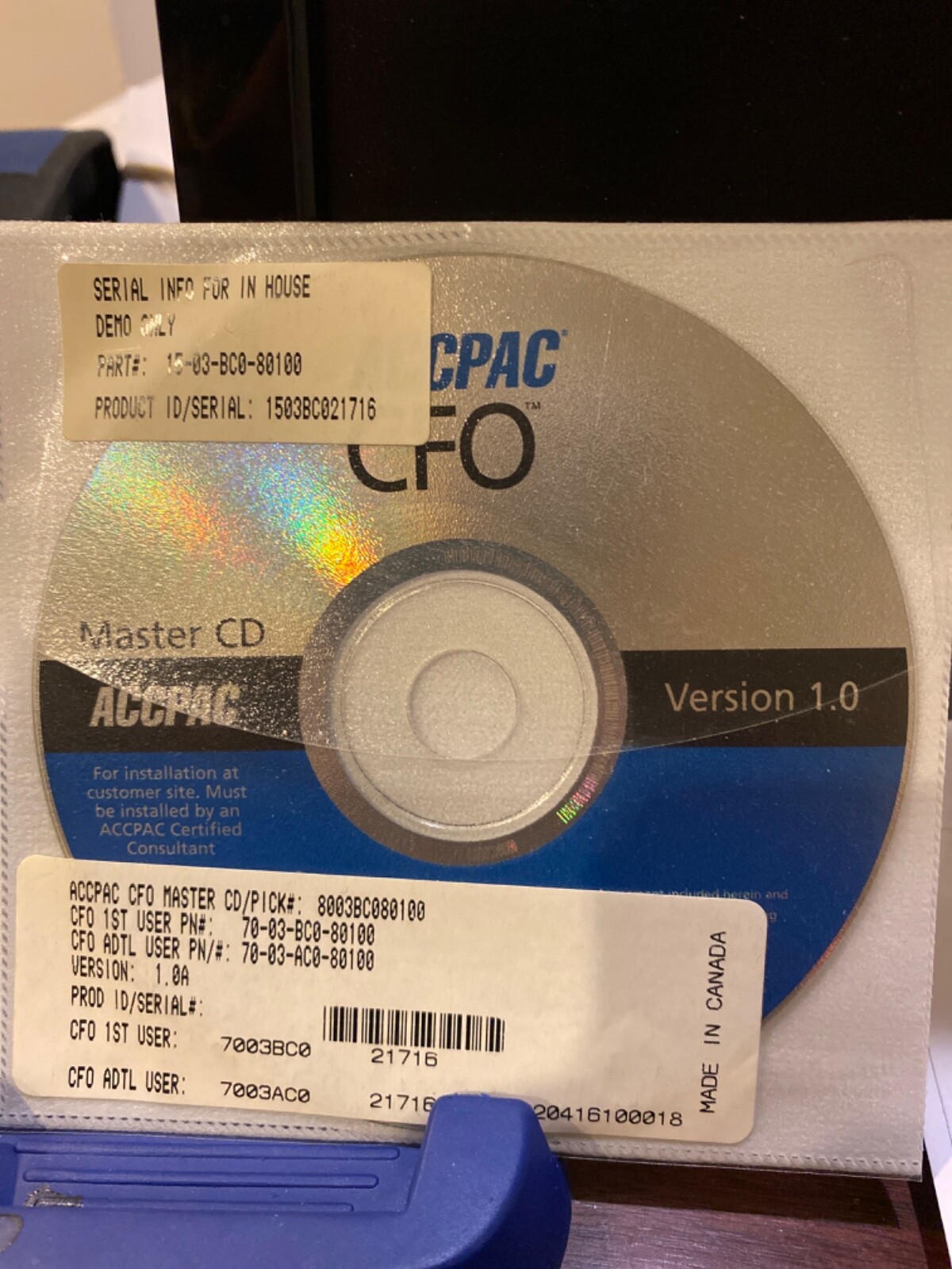 Brand New ACCPAC CFO  v1.0 Master CD. Never Used.