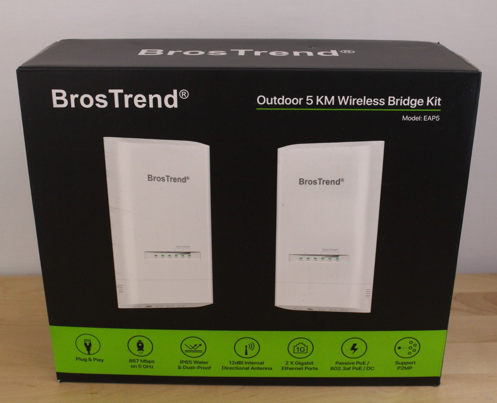 BrosTrend 5KM WiFi Bridge – Dual Gigabit Ports, 867Mbps 5GHz, Outdoor PtP/PtMP