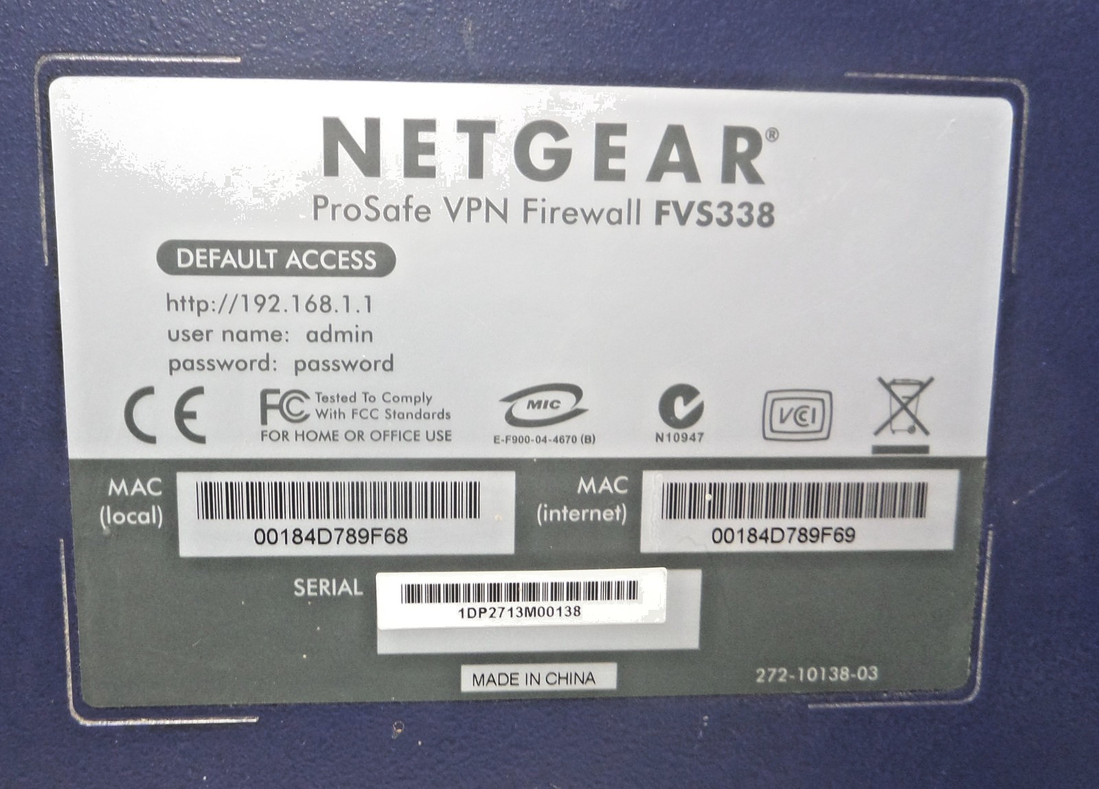 Netgear ProSafe VPN Firewall FVS338
