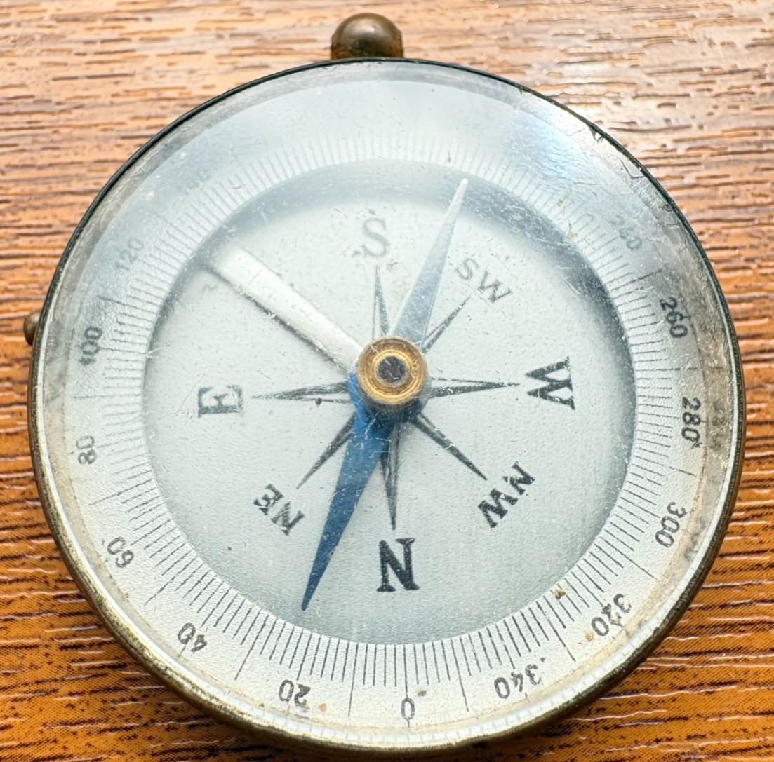 Vintage Brass Tone Pocket Compass German Style Traveller's Field Compass Needle