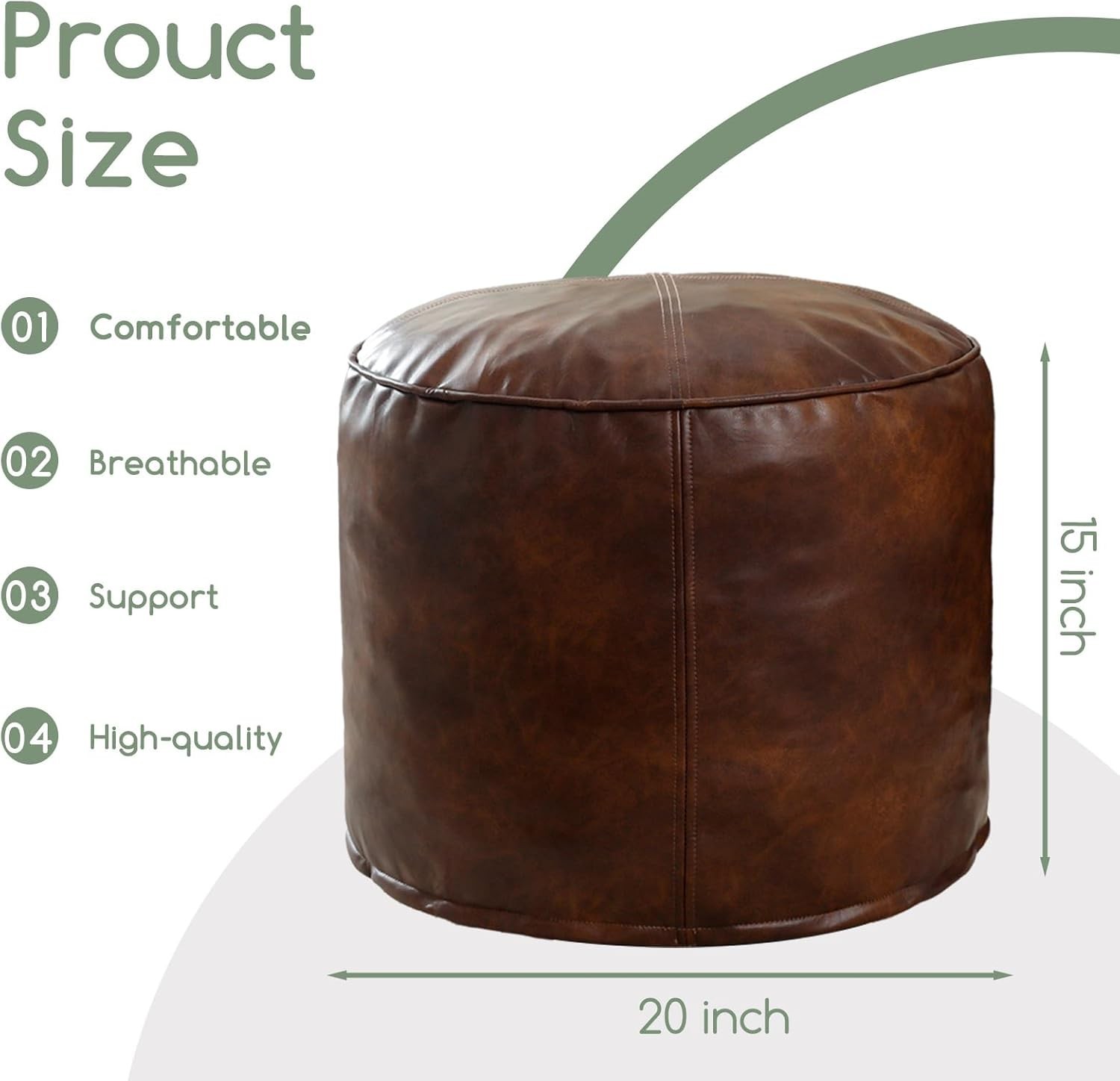 Round Stuffed Pouf Ottoman Pu Leather Poufs W/ Foam Chunk Filling Furry & Fluffy