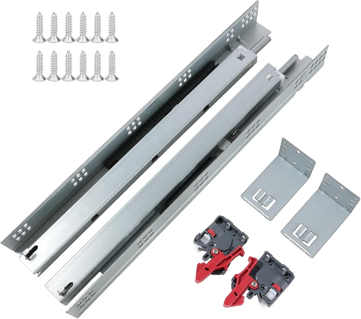18" Undermount Soft Close Drawer Slides - 6 Pairs with Locking Device