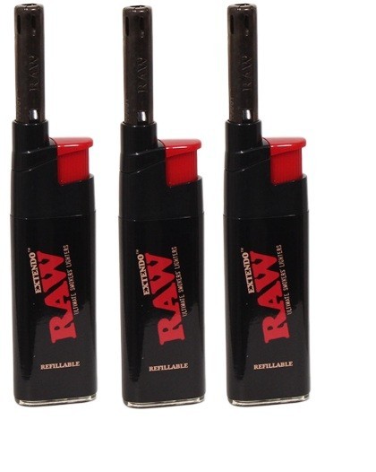 Display of 50 - RAW EXTENDO Lighters – Refillable Adjustable Flame Lighters