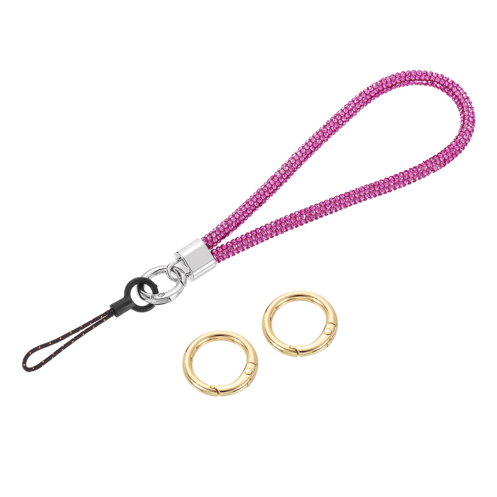 Bling Wristlet Lanyard, 5.3" Rhinestone Keychain Strap, Rose Red
