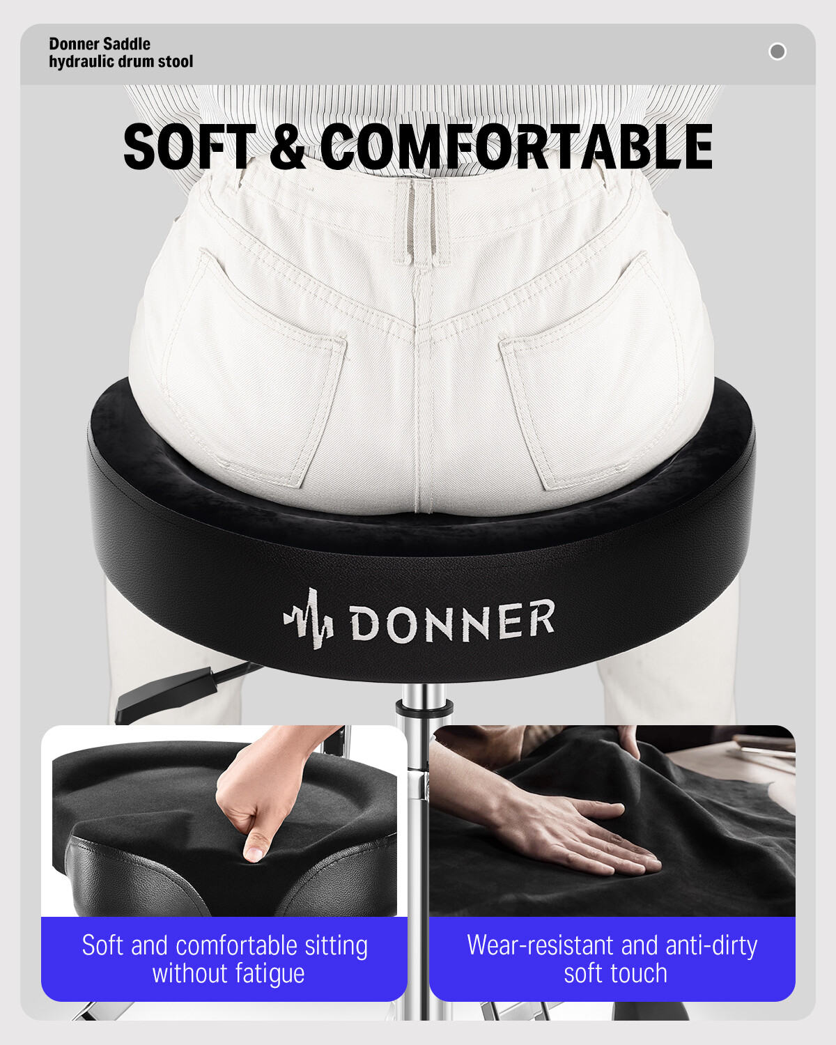 Donner Drum Throne With Backrest Motorcycle Style Stool Stable Adjustable Height