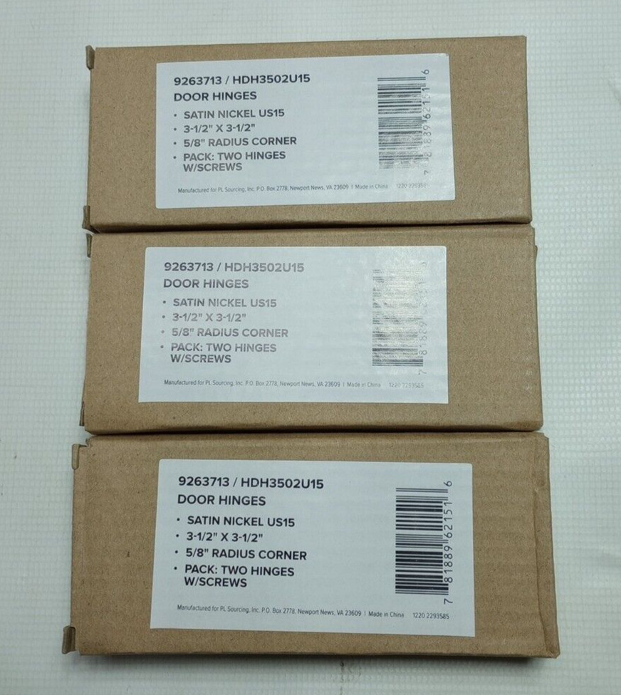 3-1/2 x 3-1/2  5/8" Radius Corner 6 hinges W/Screws HDH3502U15 Satin Nickel US15