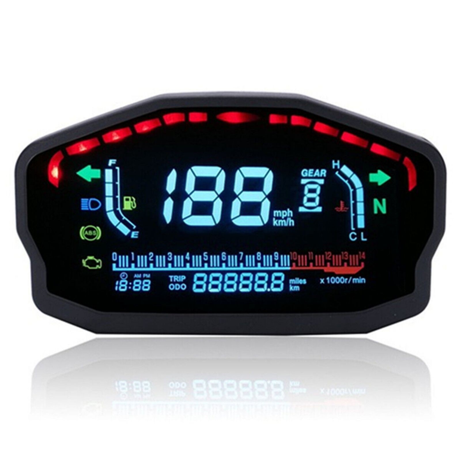 LCD Digital Universal Motorcycle Odometer Speedometer Tachometer KM/H Gauge