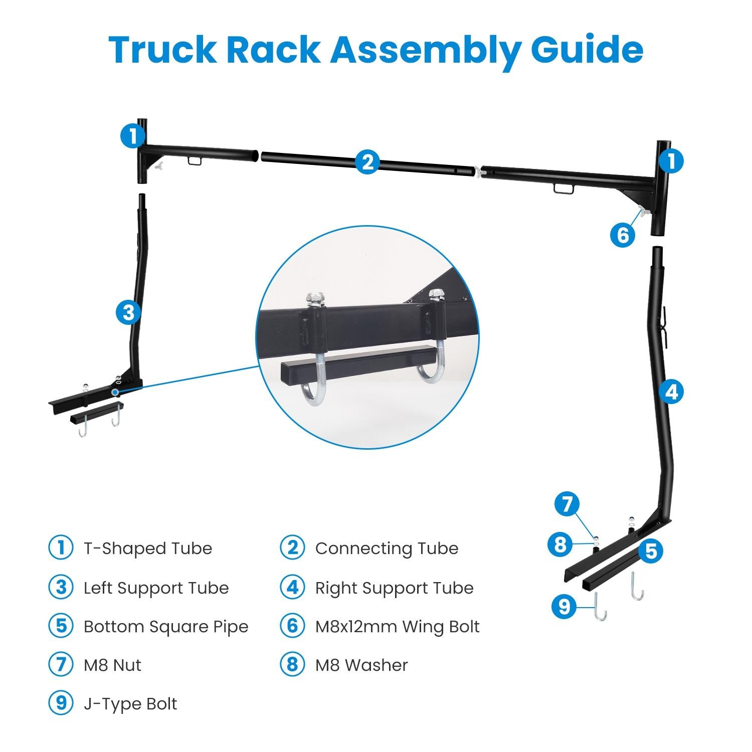 1Pair Extendable Truck Ladder Rack Non-Drilling Pick-up Bed Utility Adjustable T