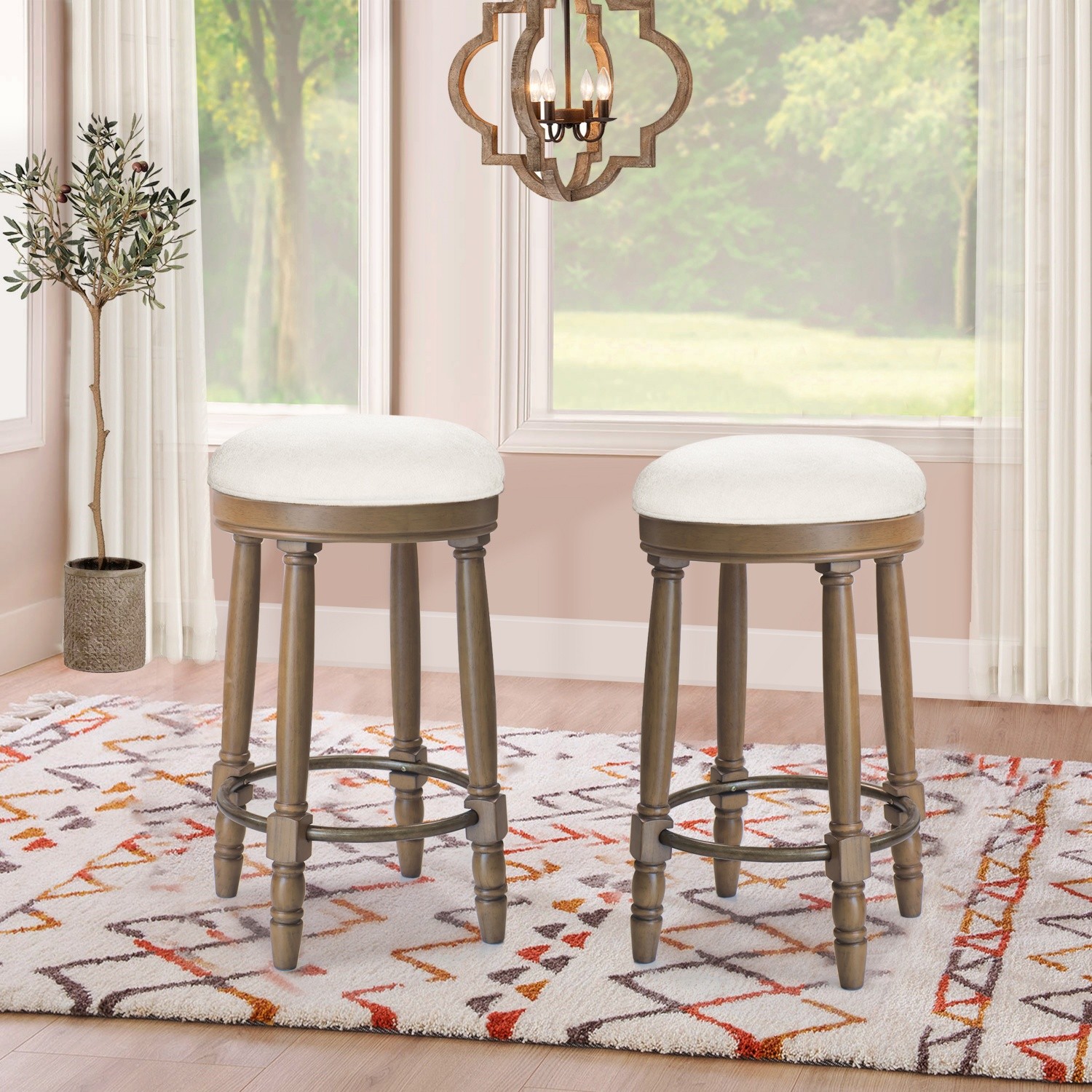 Set of 2 Swivel Bar Stools Fabric Upholstered Bar Chairs Kitchen Dining Chairs