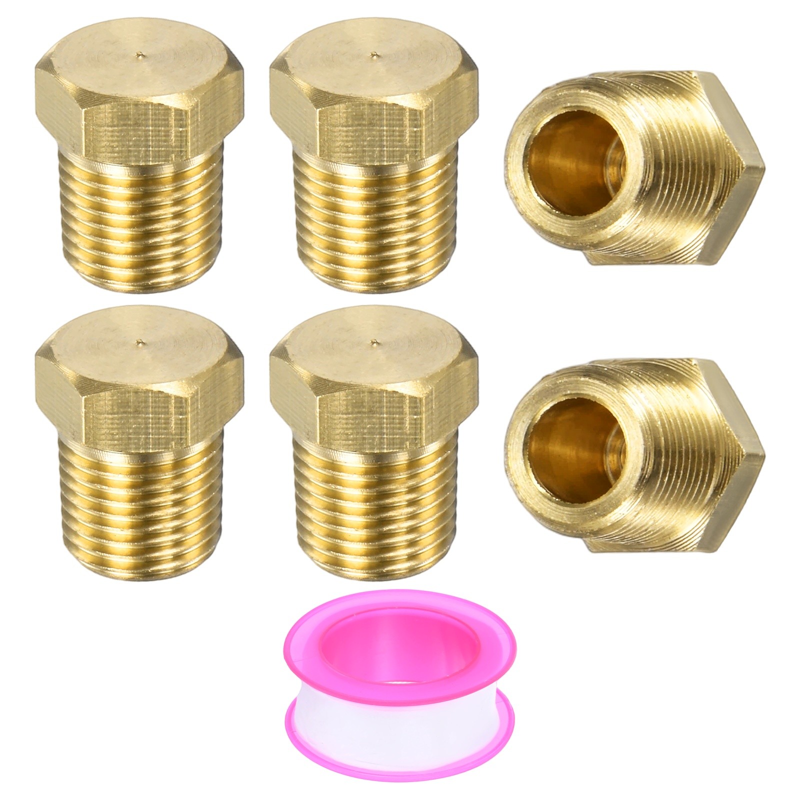 6-Pack Pipe Fitting, 1/8 " NPT Female Thread Hex End Cap with Sealing Tape