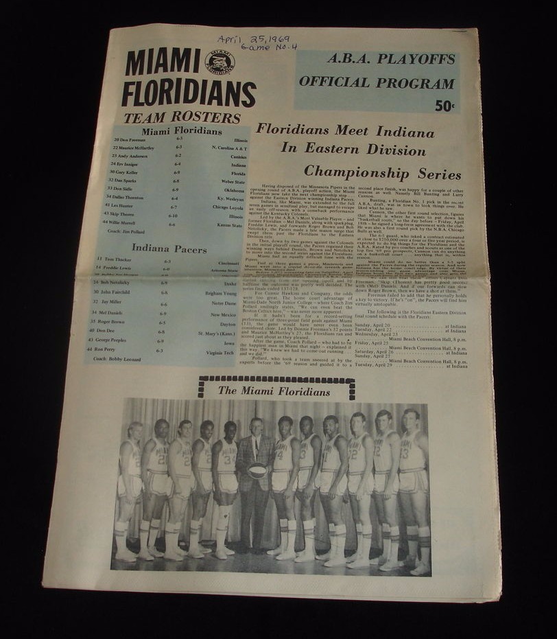 April 25, 1969 ABA Playoff Program-Indiana Pacers @ Miami Floridians