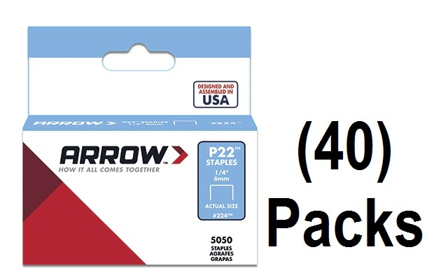 Arrow 224  5050 ct 1/4" 6mm Staples for P22 Plier Staple Gun - 40 Packs