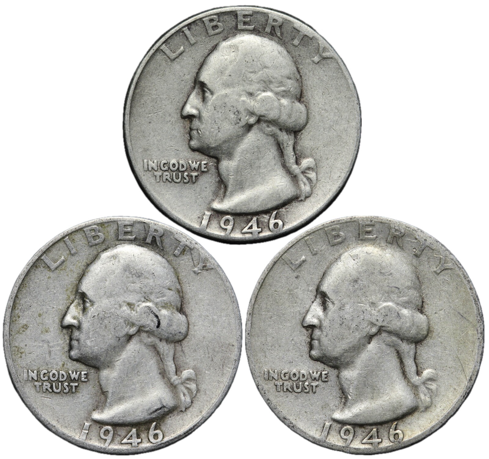 1946 & 1946-D 1946-S Washington SILVER Quarter 3 Coin Set! Nice Group! =