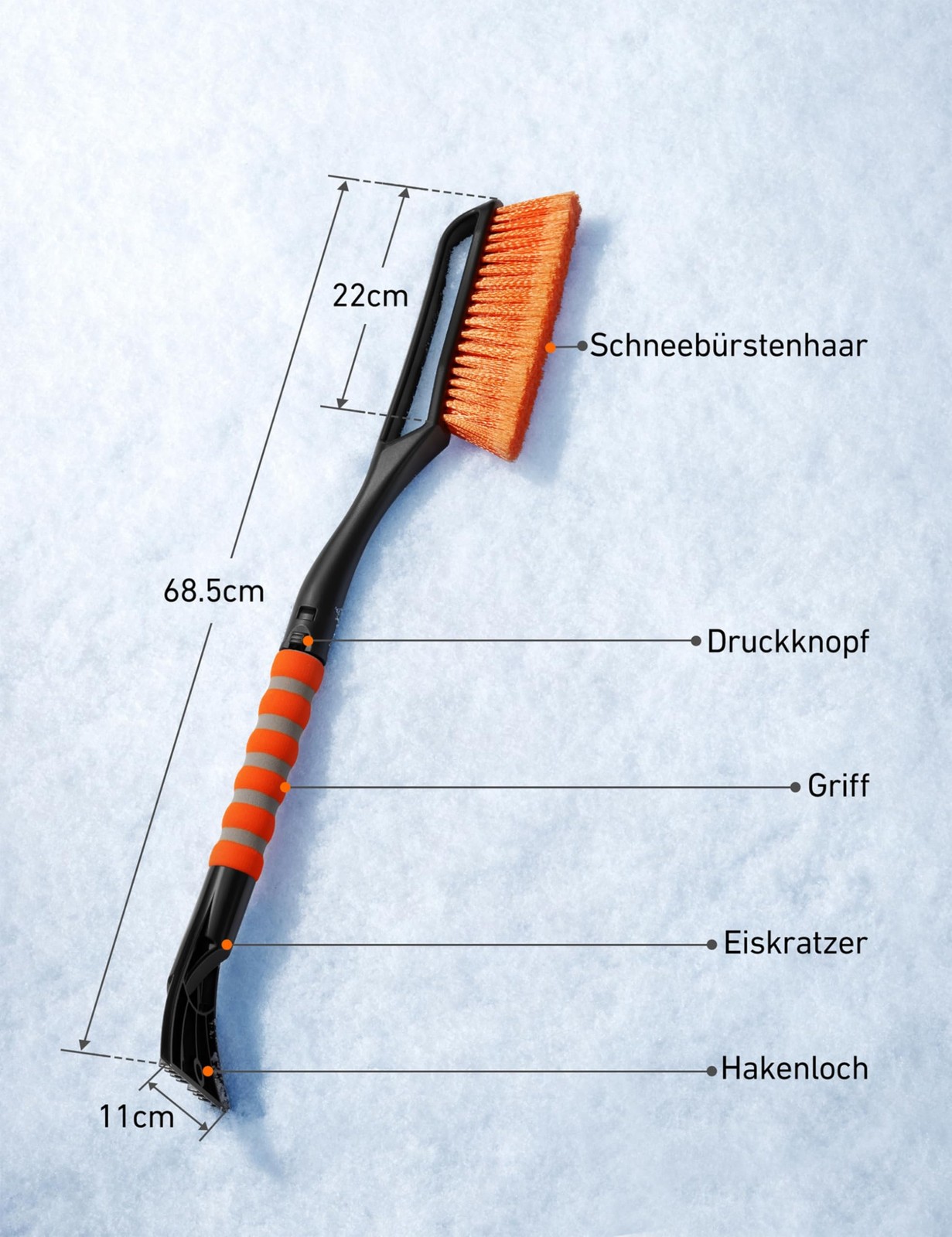 Ice Scraper Car with Broom Whisk Removable 68CM Long