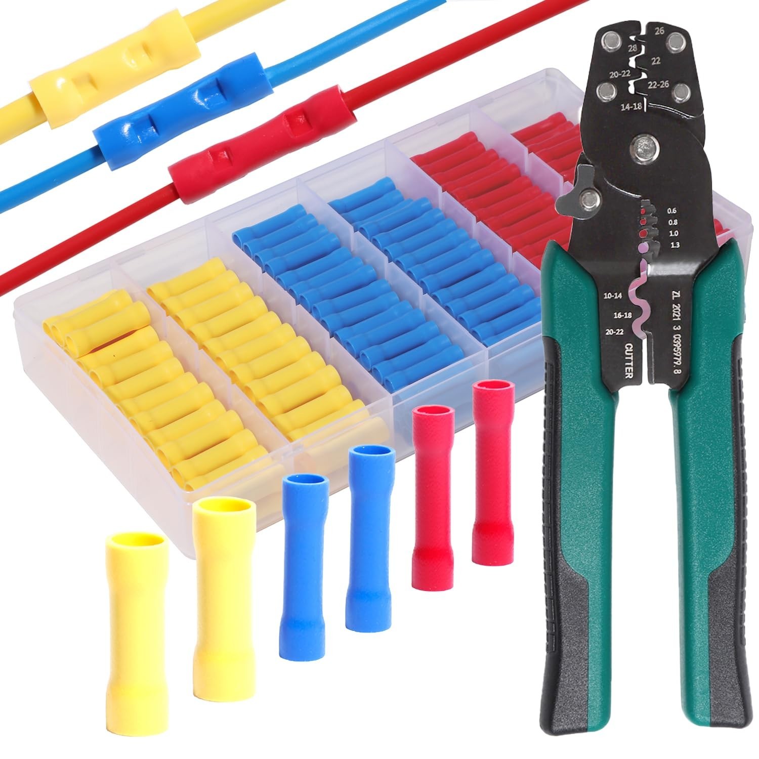 230PCS Wire Butt Connectors Assortment Kit Crimper Stripper Crimping Tool 22-...