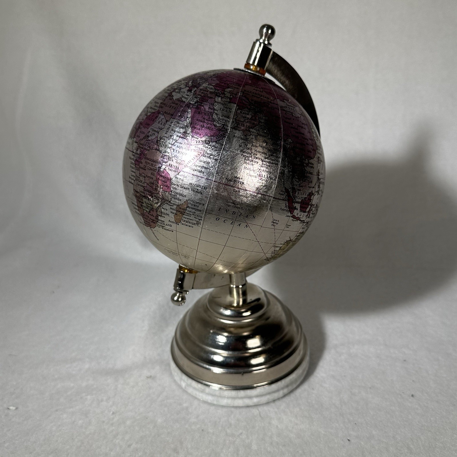 Globe On Axis with Base Silver & Purple Travel Decor