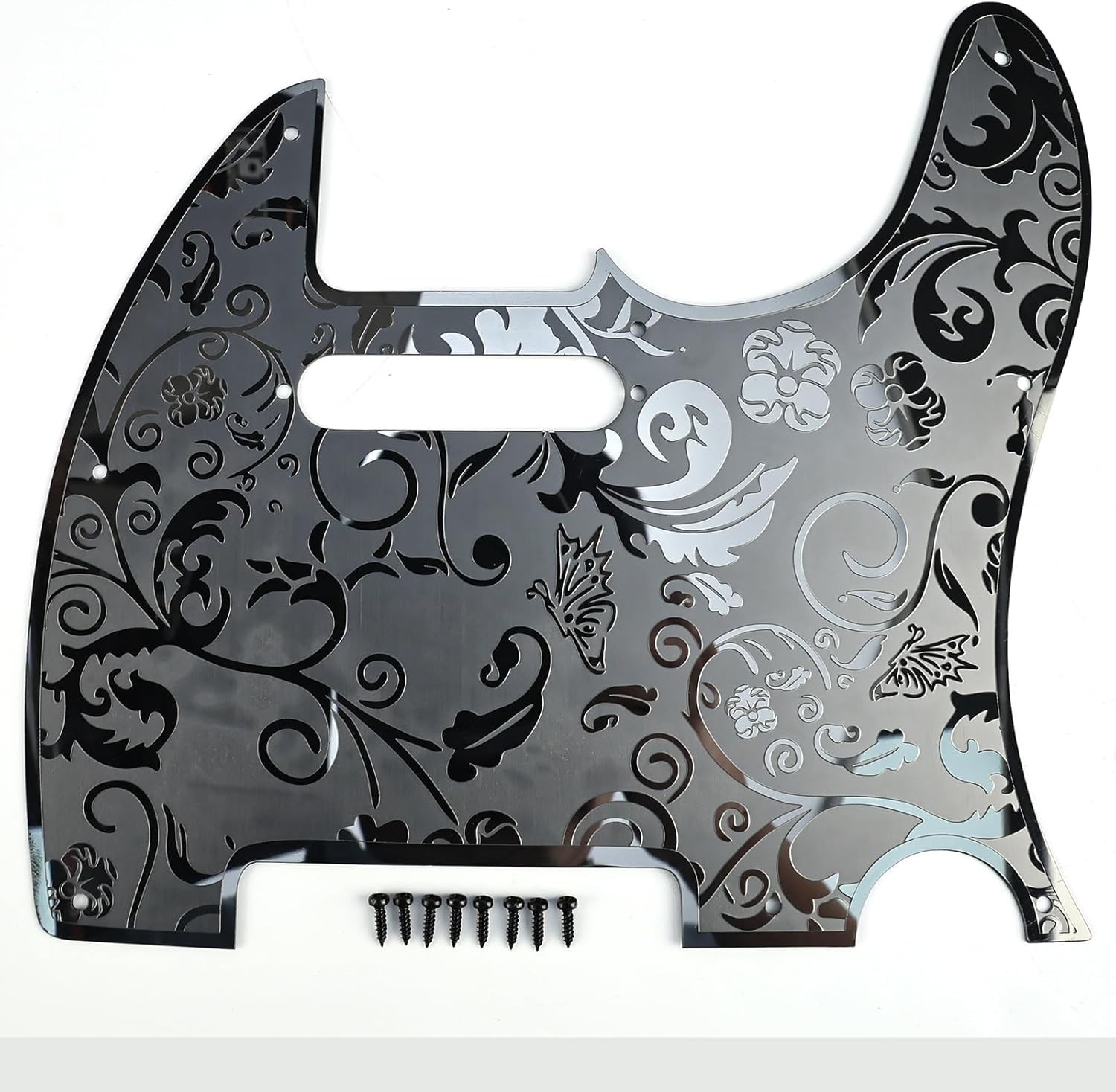 Tele Style 8 Hole Stainless Steel Engraved Pickguard Single Coil - Blk, Chr, Gld