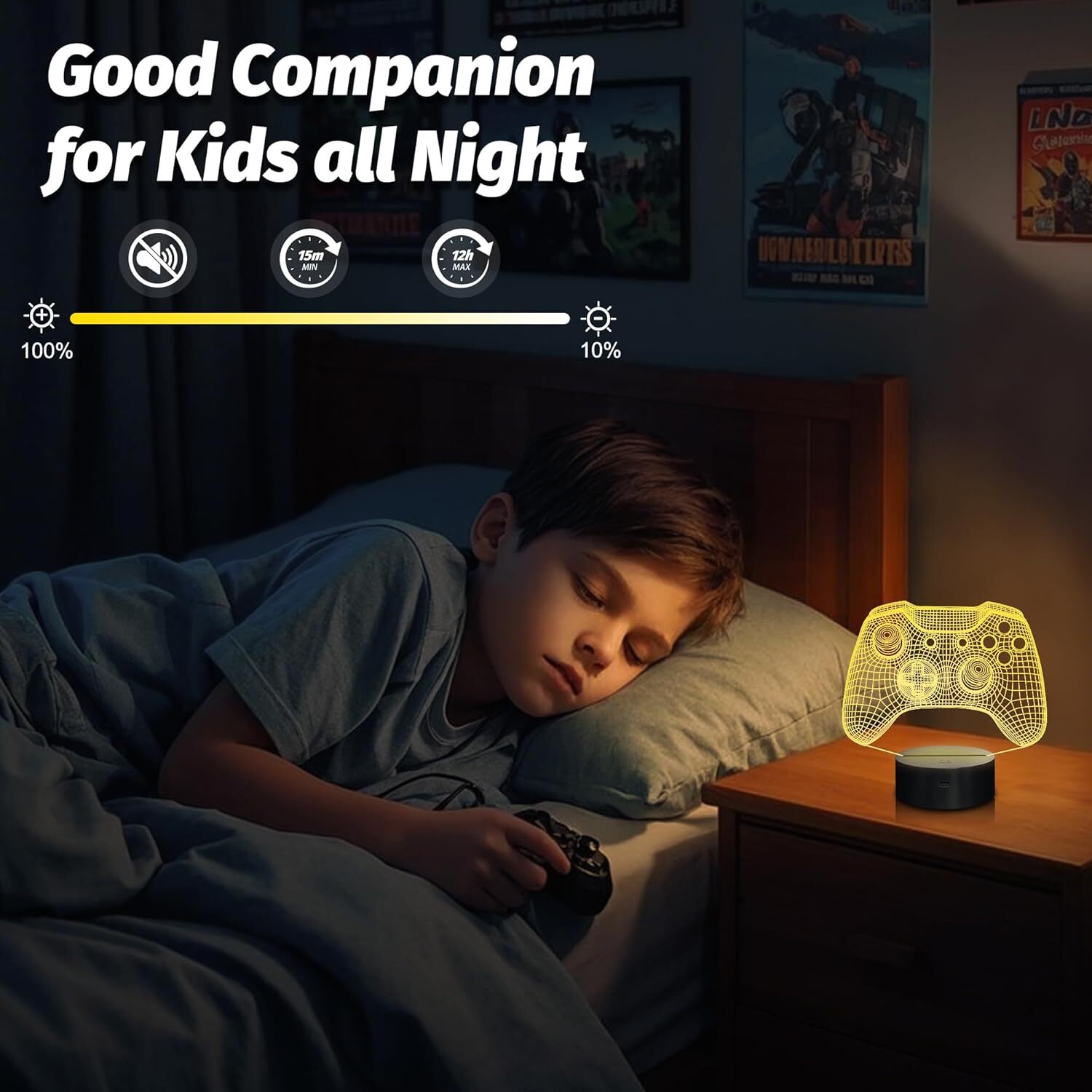 Gamepad Night Light, 3D Game Room Light with Remote + 16 Color Changing