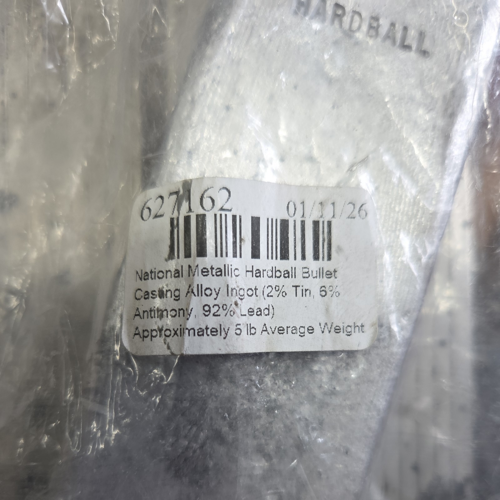 Hardball 92+% lead 2% tin 6% Antimony 5lbs