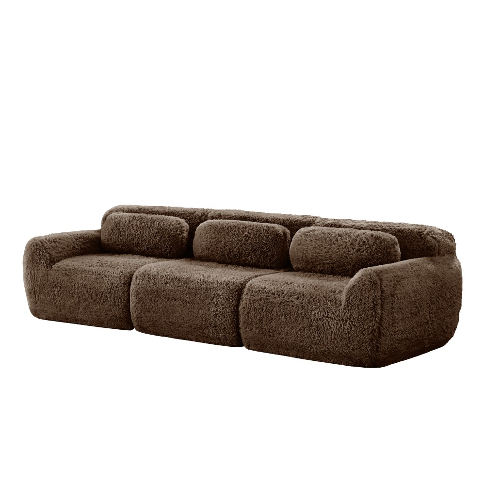 114'' Plush Modular Sectional Sofa w/Ottoman & Pillows - Chocolate