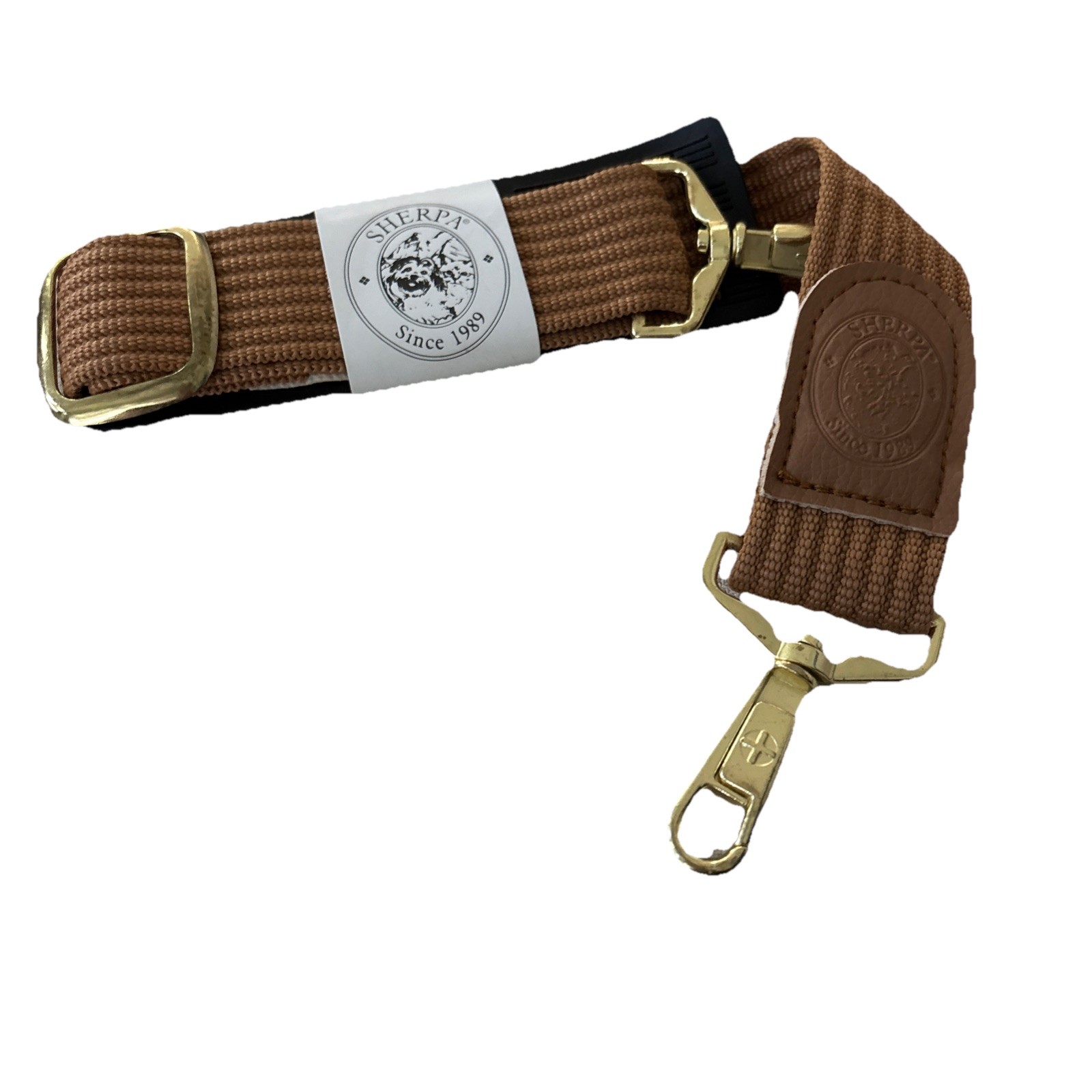 Sherpa Duffle Bag Strap Tan With Gold Tone Adjustable Buckle Claw Closure Attach