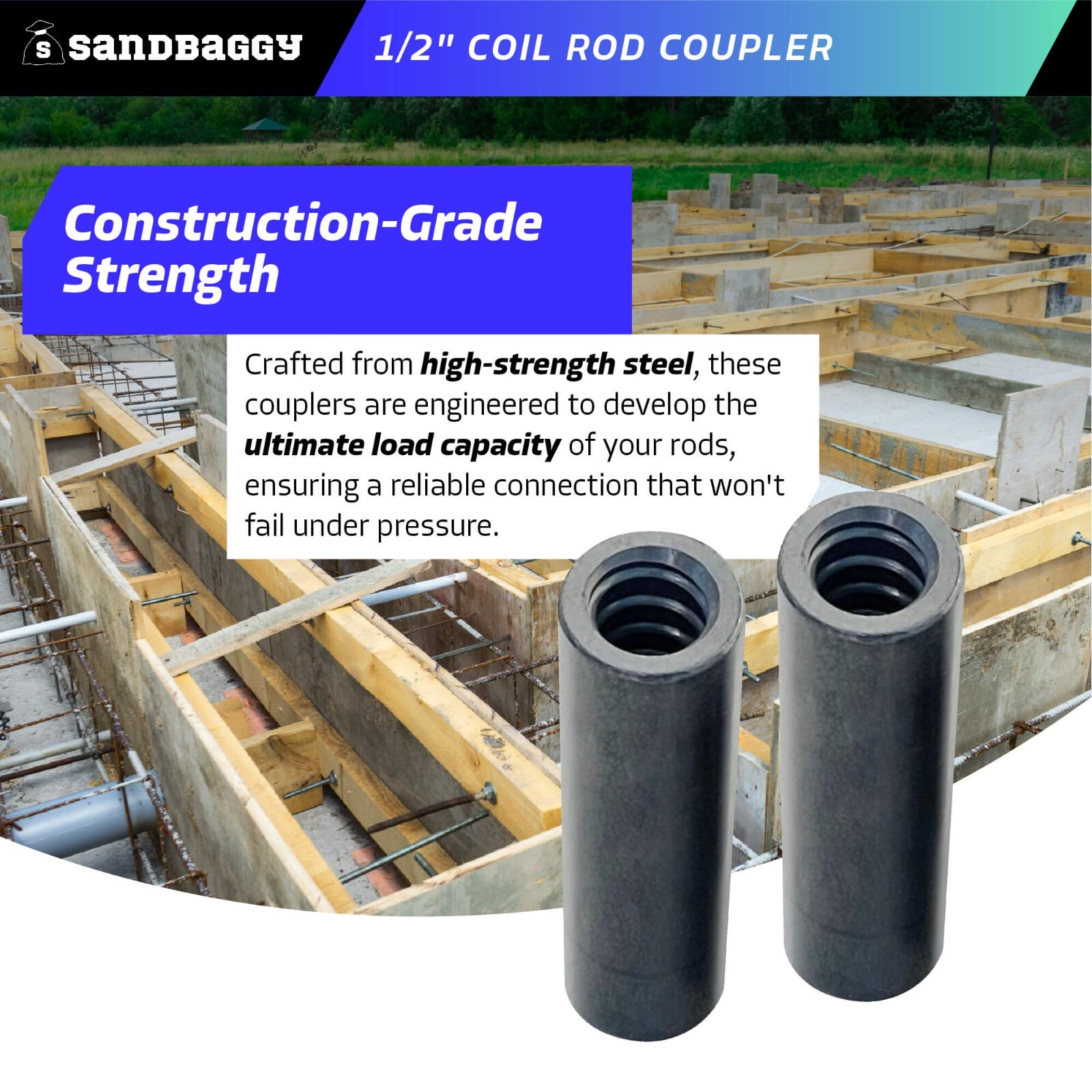 Sandbaggy 1/2" Coil Rod Coupler - Round Threaded Coupling Nuts