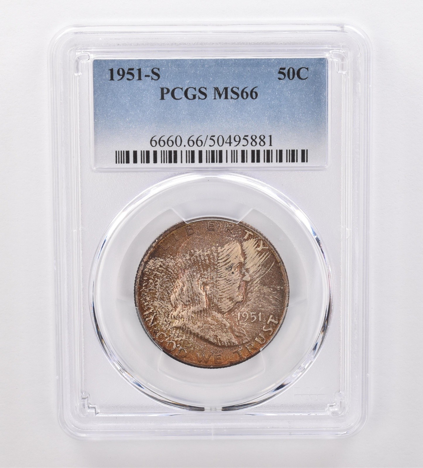 1951-S Franklin Half Dollar MS66 PCGS Beautiful Tone *9938