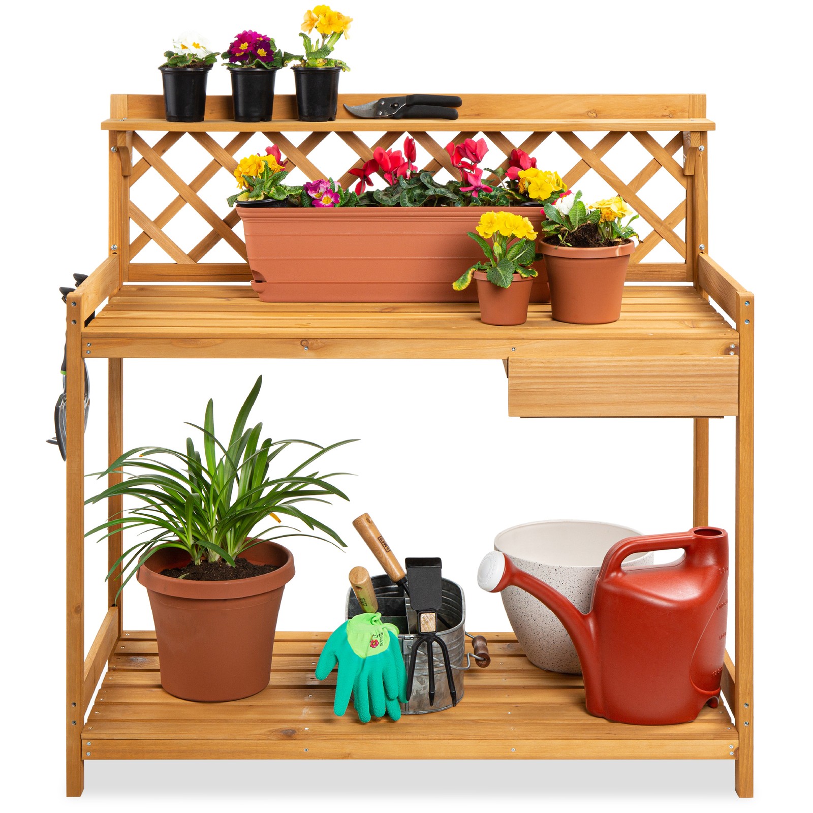 Best Choice Products Wooden Potting Bench Workstation Cabinet Drawer Open Shelf
