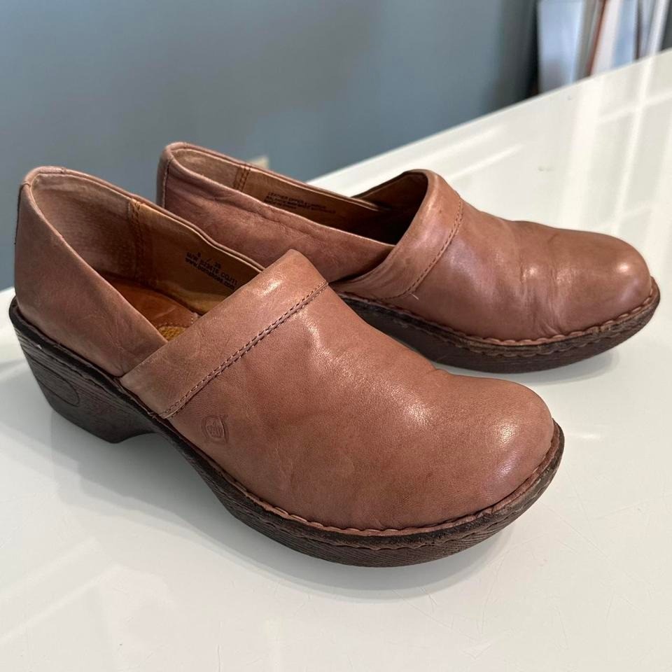 Born Leather Clogs – Brown Slip-On Heels | Size 8