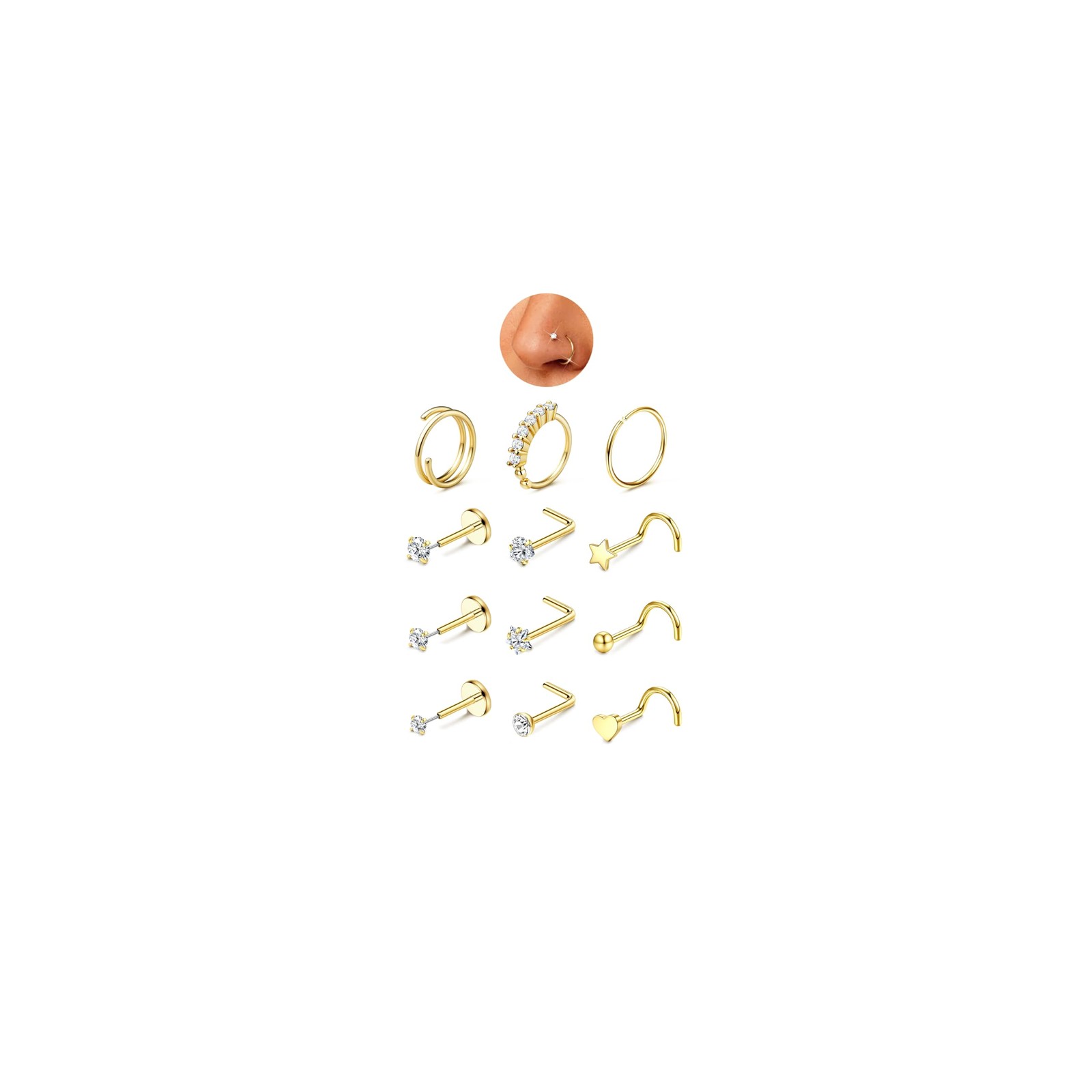 JeryWe Nose Rings for Women - 14K Gold Filled Hypoallergenic Surgical