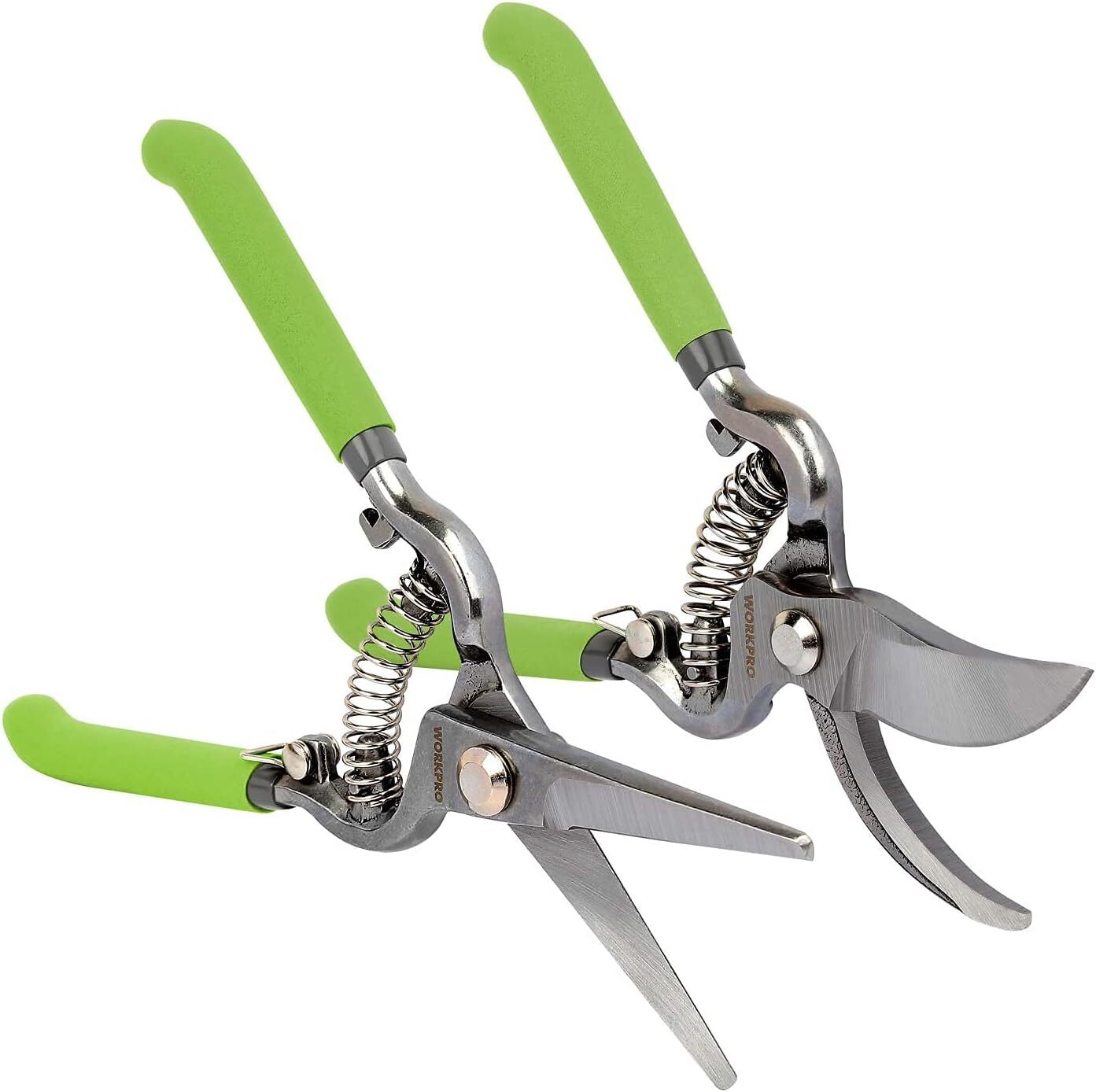 WORKPRO 2-Piece Pruning Shears Set Drop Forged 8" Bypass Garden Shears Steel