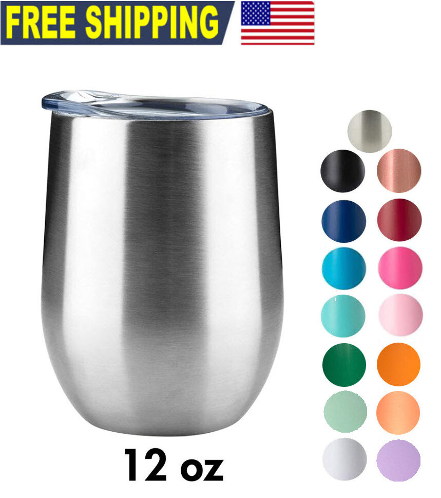 Wine Tumbler 12oz with Sip Lid Double Wall Stainless Steel Insulated wine glass