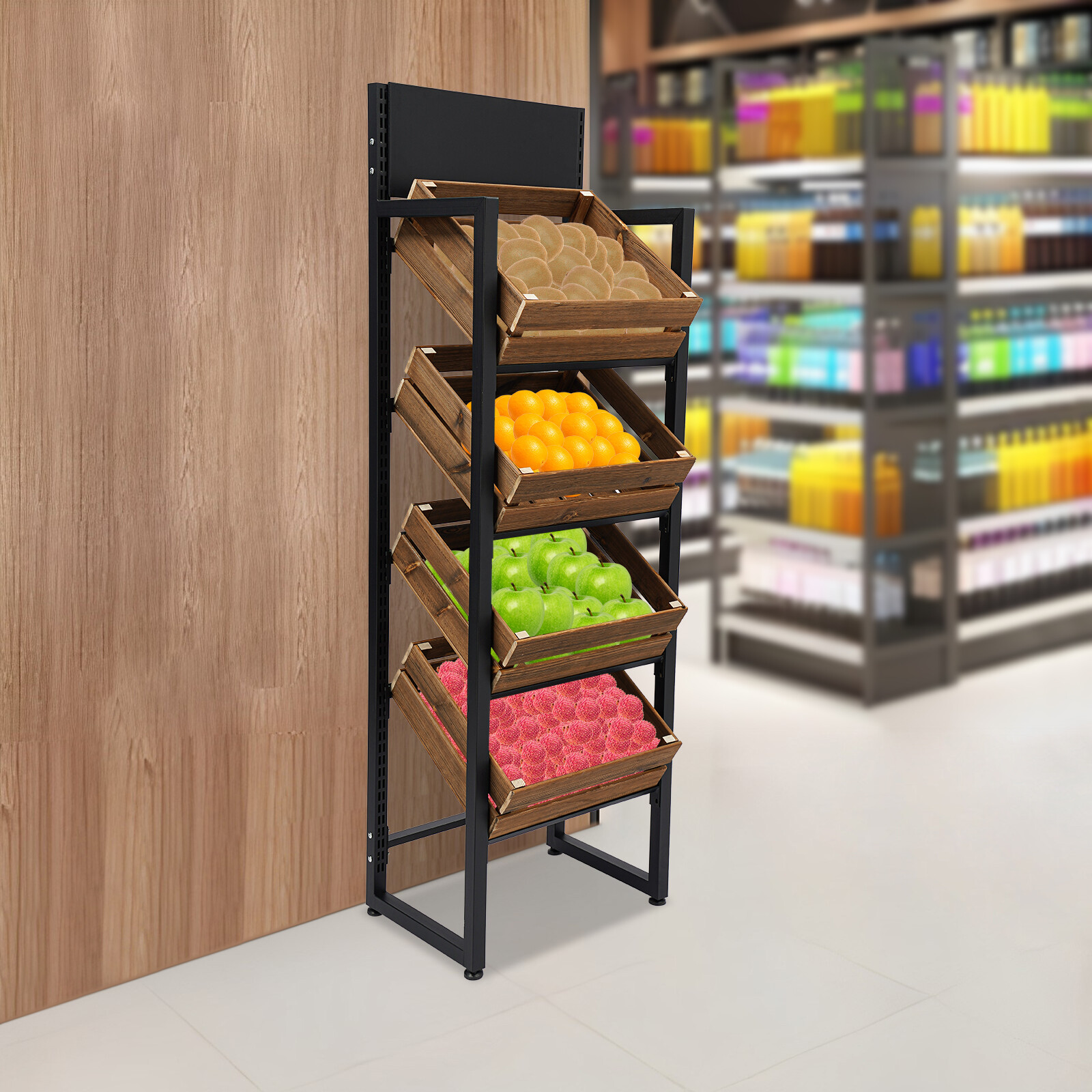 4 Basket Market Retail Display Rack Shelf Merchandiser Fruit Vegetable Organizer