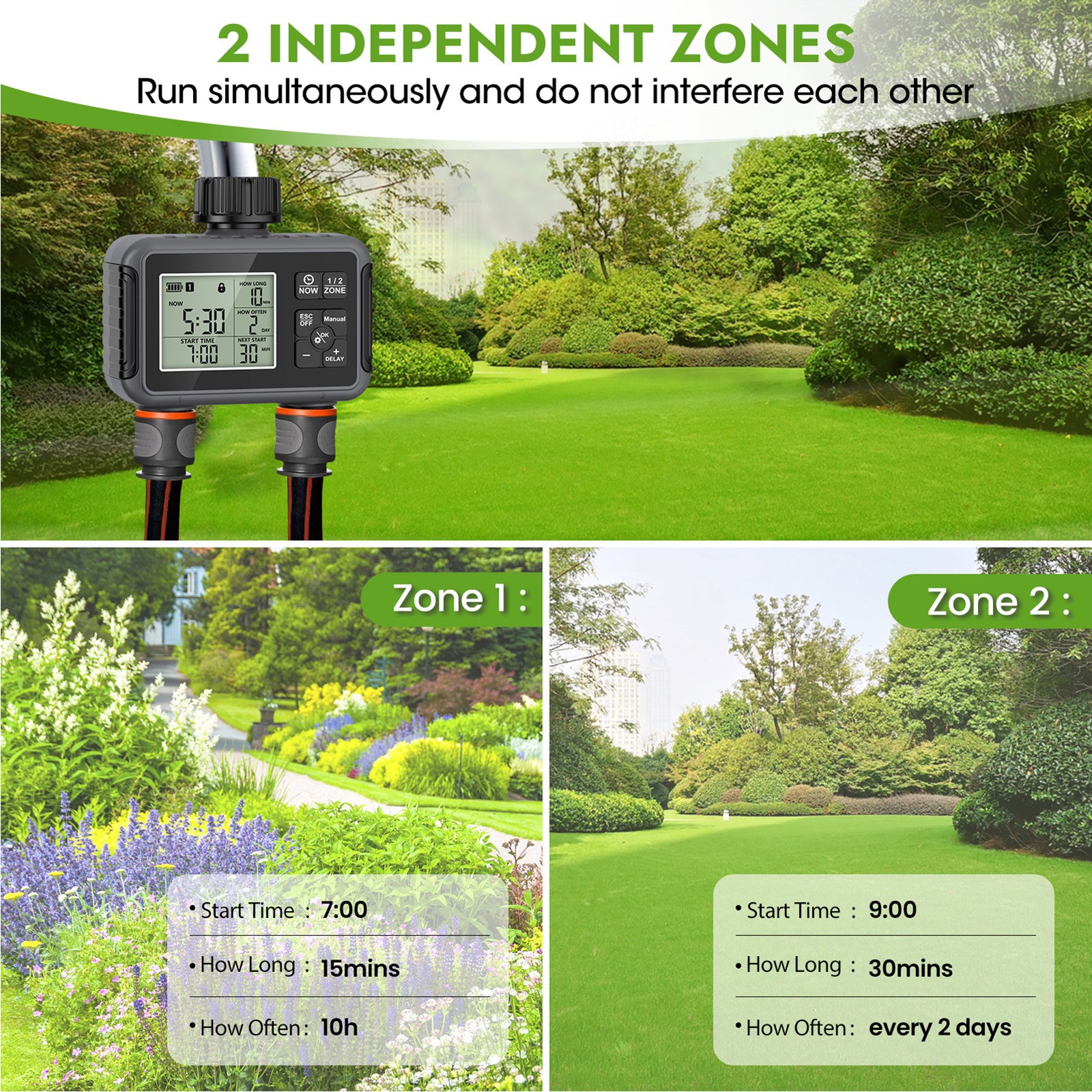 2-Water Timer Garden Irrigation System 2 Outlets Automatic Timing Valves