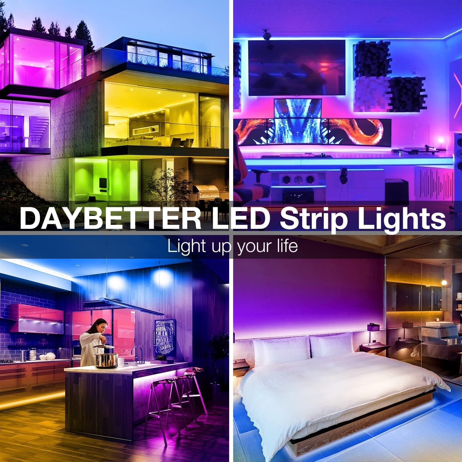 DAYBETTER LED Strip Lights 100ft, Smart Lighting with App 100FT, Multicolor